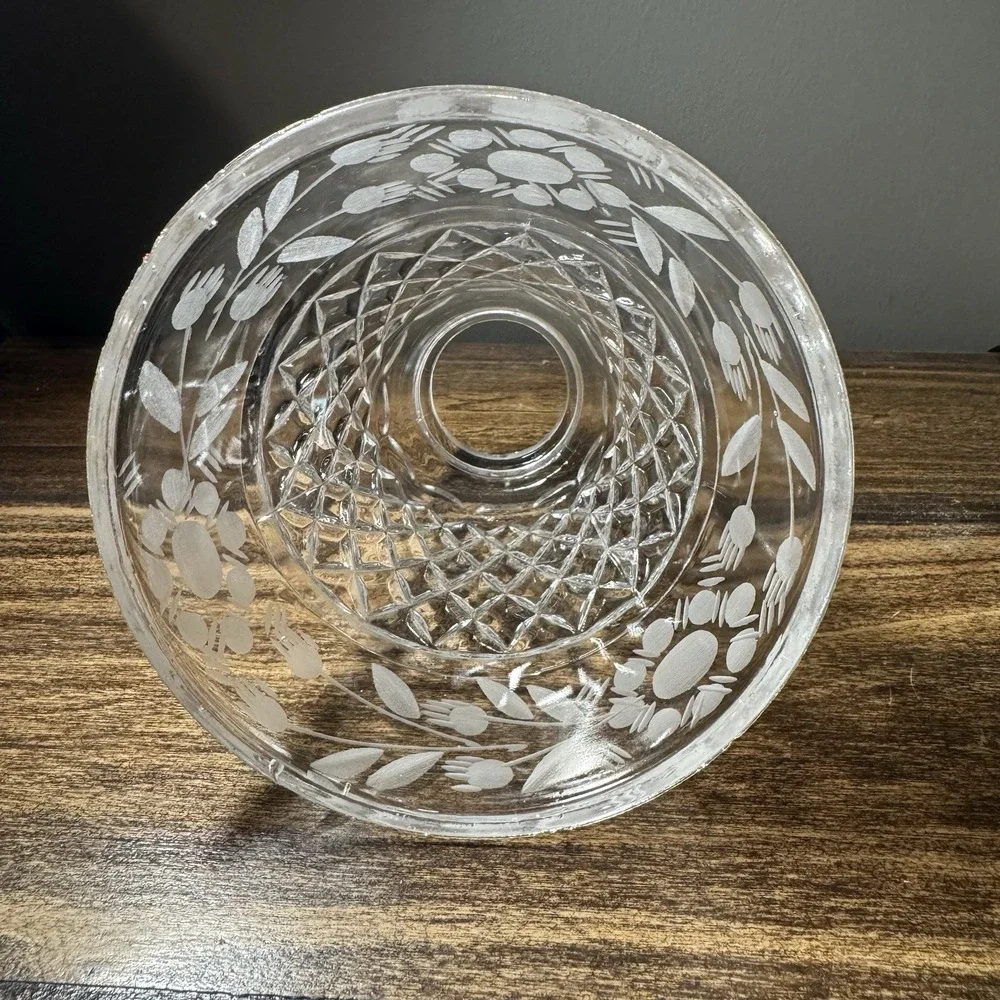 Vintage Cottagecore Country Clear Glass Lamp‎ Shade Diamonds Etched Floral